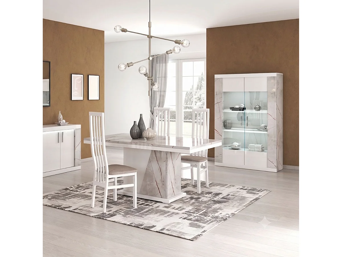 Vitrine 2 portes + Led blanche et aspect marbre gris-brun - NERVY