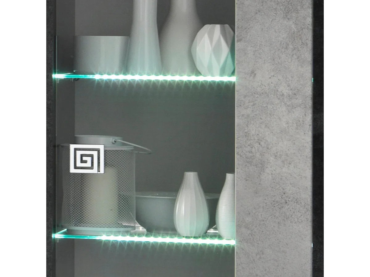 Vitrine 1 porte réversible aspect pierre grise avec Led - HAMPTON
