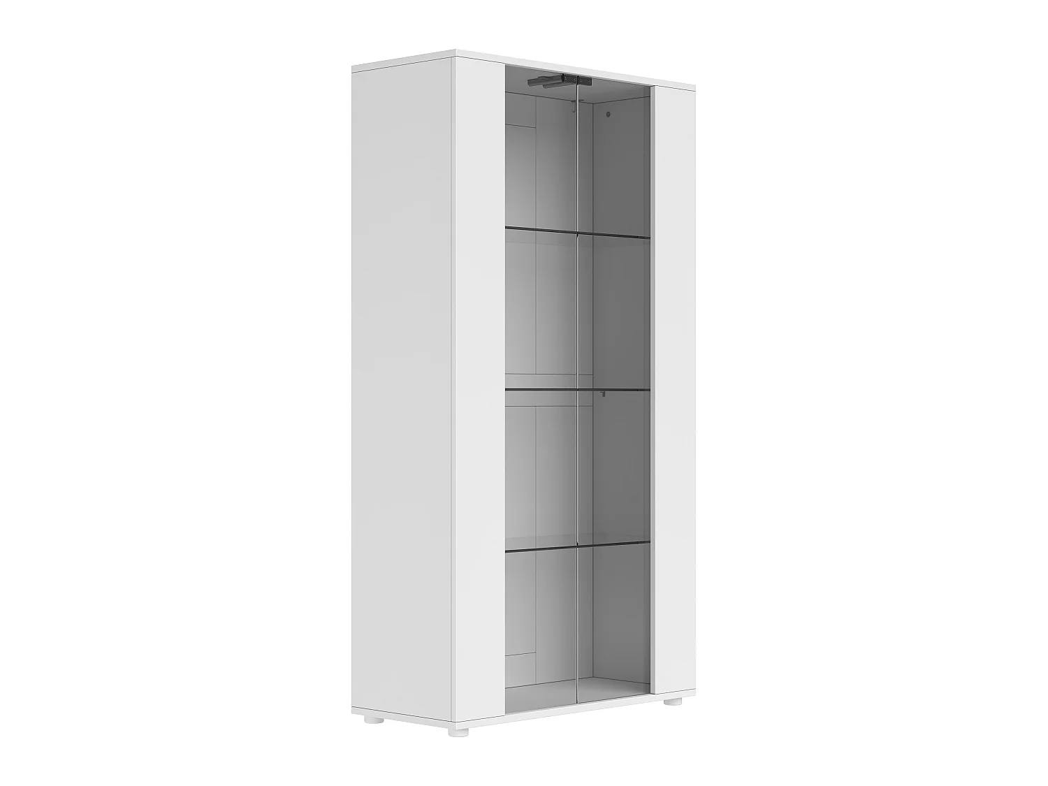 Display cabinet with 2 glass doors, 4 shelves and adjustable LED lighting - Particleboard and glass - 80 x 36 x 150.5 cm - White