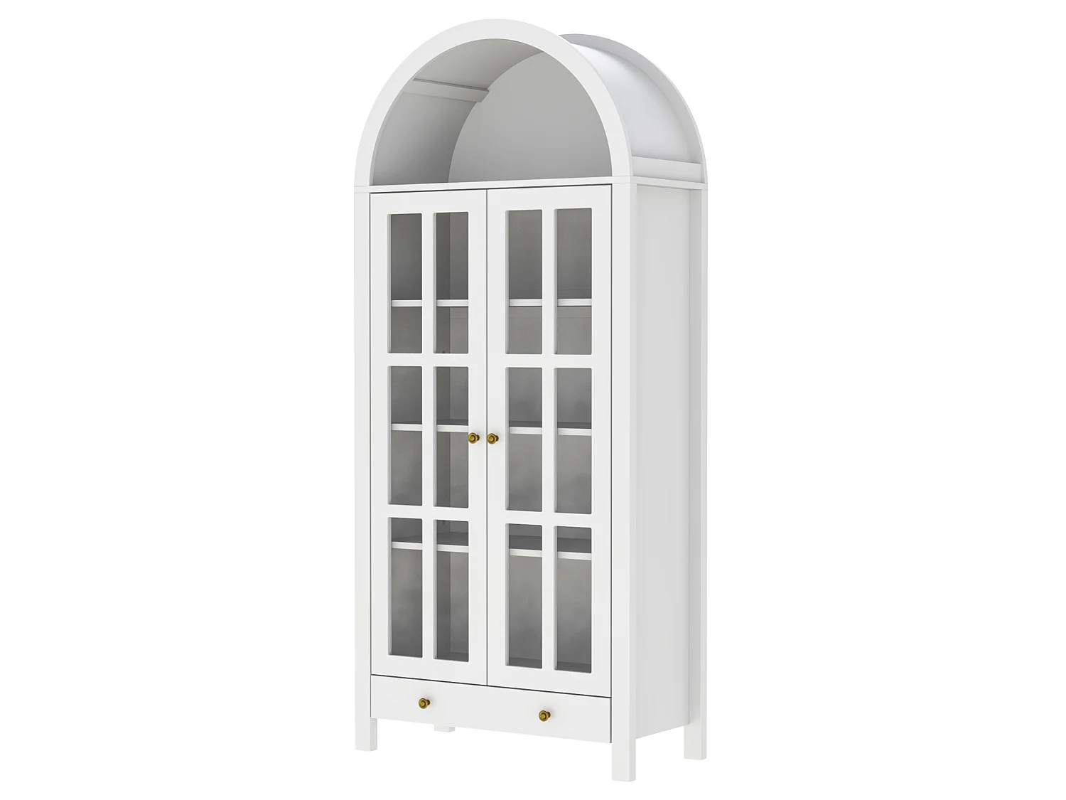 Vitrine haute cintrée avec 2 portes en acrylique, étagères réglables et 1 tiroir - MDF - 75 x 35 x 170,5 cm - Blanc