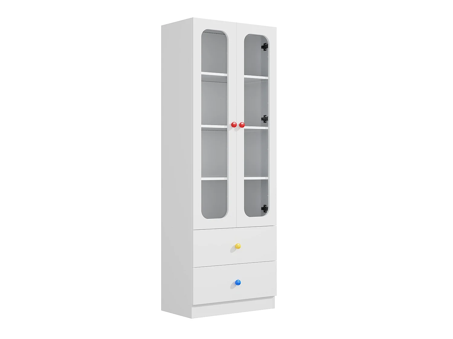 Display cabinet with LED lighting, 4 shelves, 2 doors, 2 drawers and ceramic handles - MDF and glass - 60 x 35 x 170 cm - White