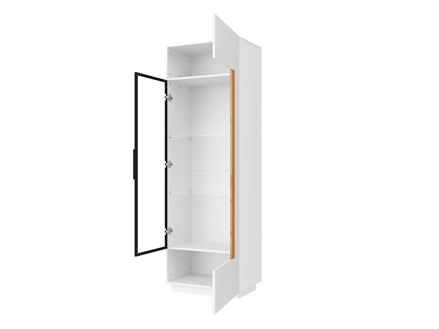 Tall display cabinet with glass front, aluminum frame, 4 doors and LED lighting - Particleboard - 60 x 40 x 180 cm - White