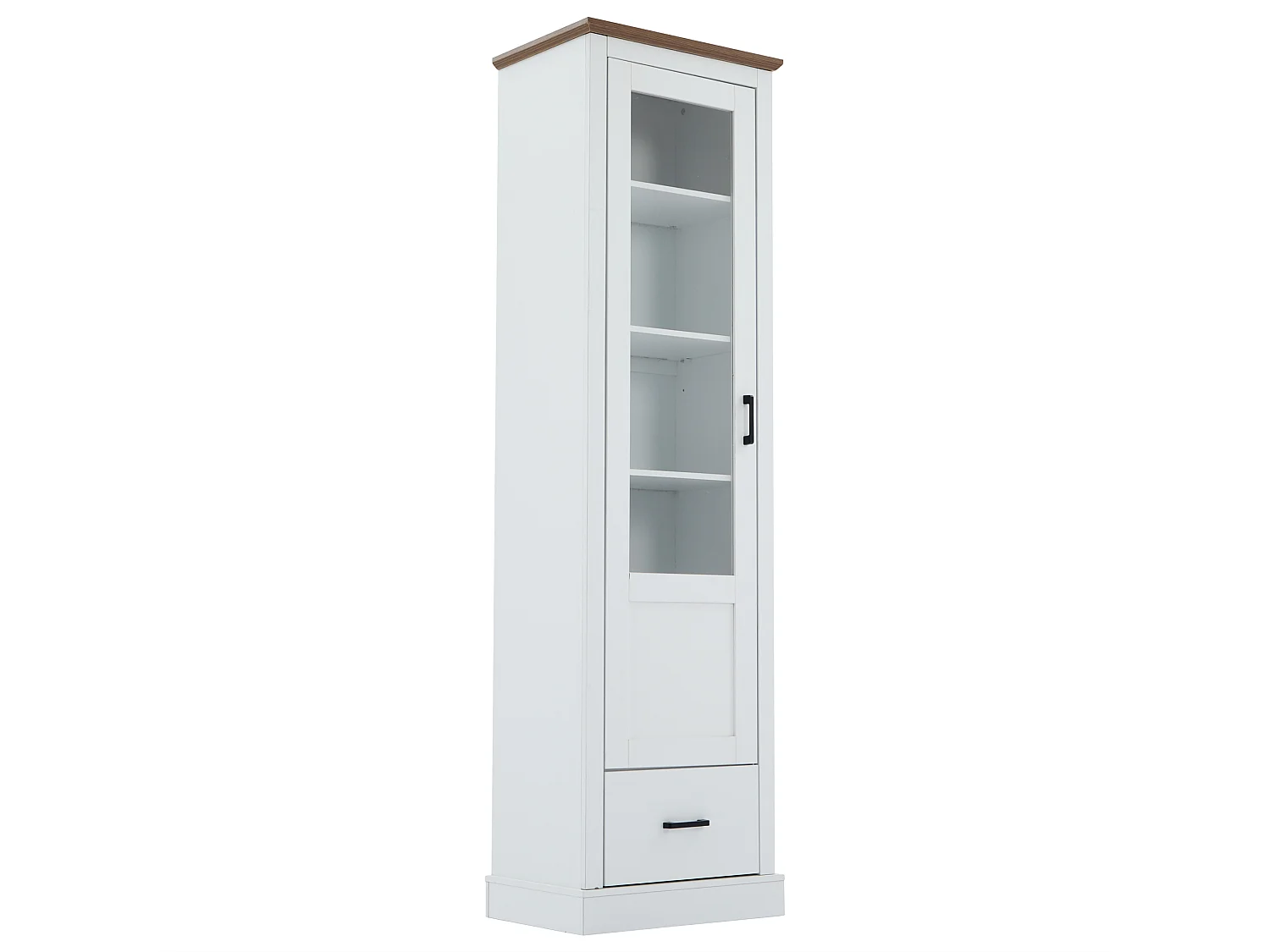 Display cabinet with 1 door, 1 drawer and USB LED lighting - Particleboard and tempered glass - 50 x 35 x 178 cm - White and natural wood