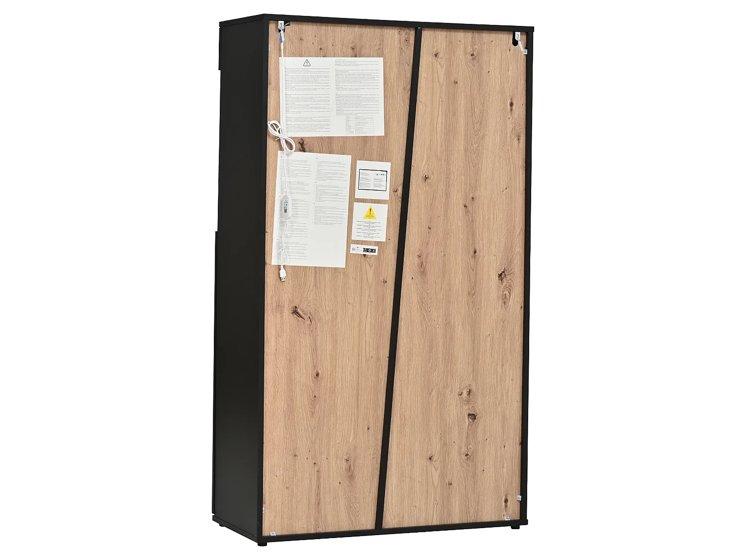 Vitrine avec 2 portes, 7 étagères et LED Bluetooth - MDF et panneaux de particules - 80 x 35 x 139,5 cm - Noir et bois