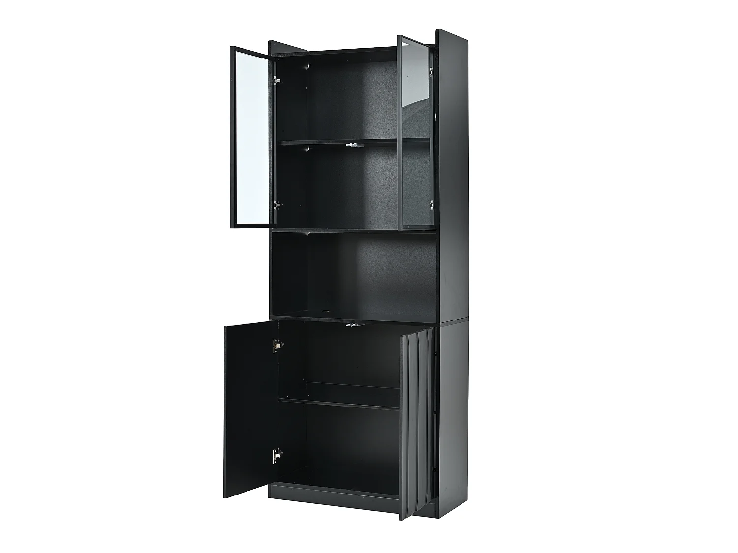 Vitrine avec 4 portes dont 2 vitrées, 5 compartiments et éclairage LED - Panneaux de particules - 80 x 35 x 200 cm - Noir