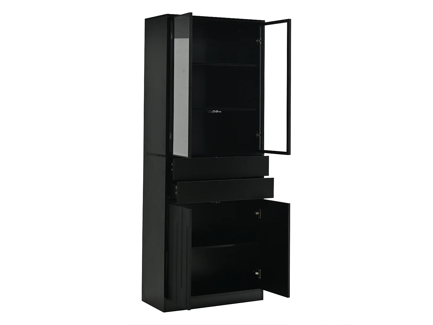 Set of 2 display cabinets with 8 doors (4 glass), 4 drawers and Bluetooth LED lighting - Particleboard - 140 x 34 x 180 cm - Black
