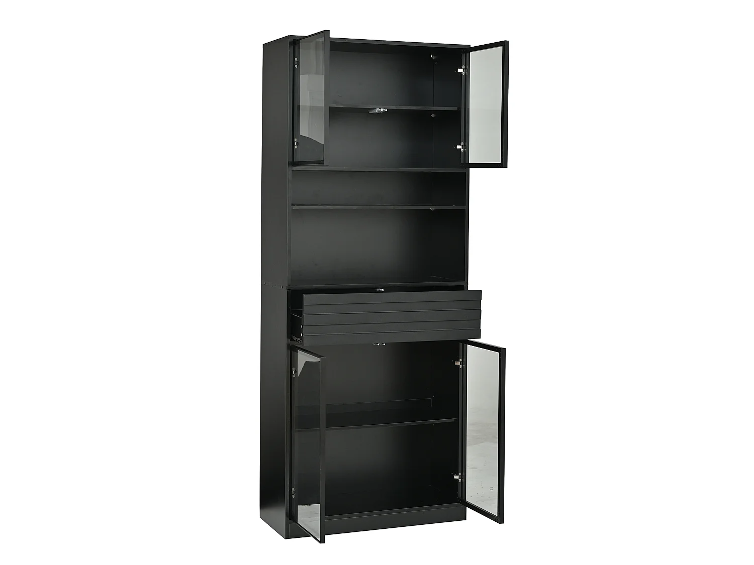 Display cabinet with 4 glass doors, 1 drawer and RGB LED lighting - MDF - 80 x 35 x 200 cm - Black