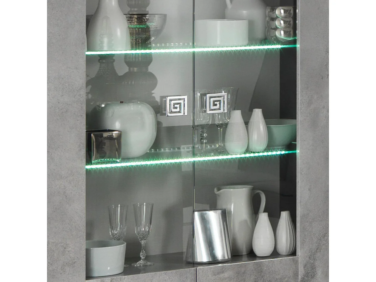 Vitrine 2 portes aspect béton ciré 2 tons avec Led - HAMPTON