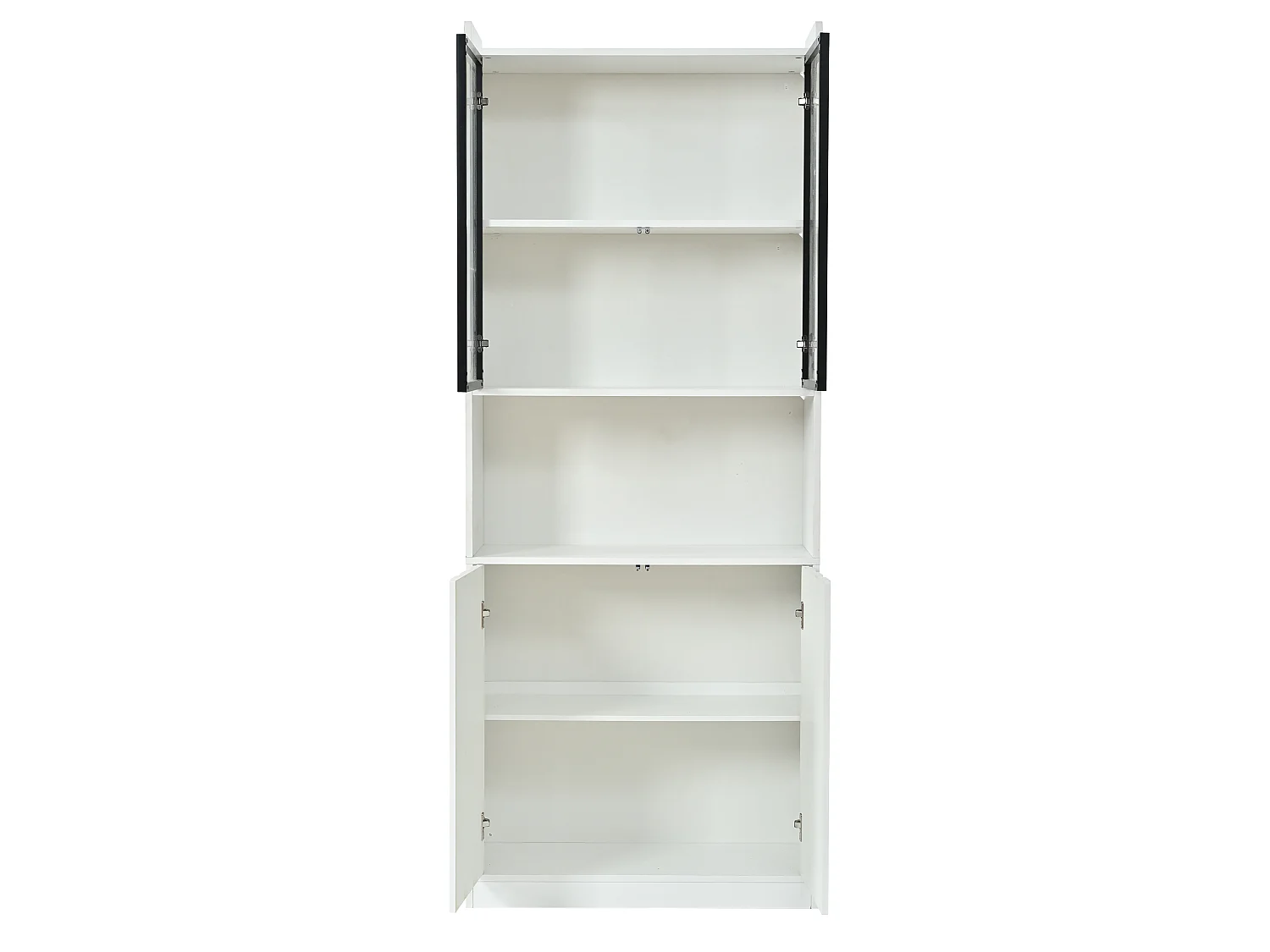Vitrine avec 4 portes dont 2 vitrées, 5 compartiments et éclairage LED - Panneaux de particules - 80 x 35 x 200 cm - Blanc