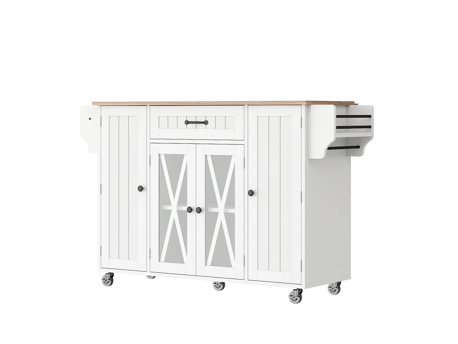 Wyspa kuchenna na kółkach z rozkładanym blatem, 1 szufladą, 4 drzwiami i półką na przyprawy - MDF - 120 x 69 x 90 cm - biała
