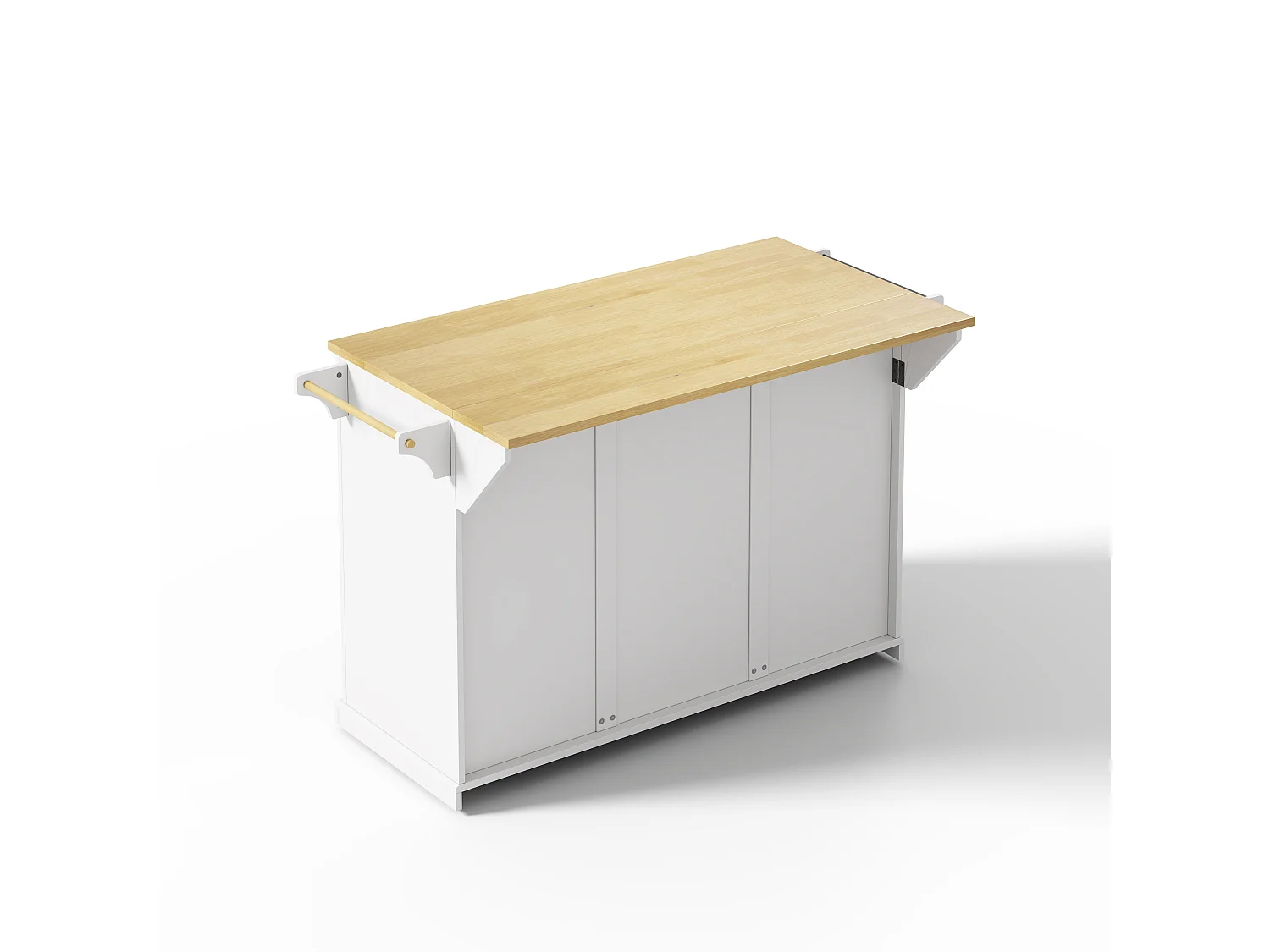 Kücheninsel auf Rollen mit klappbarer Arbeitsplatte, 2 Schubladen, 4 Türen und Gewürzregal – MDF – 121 x 49 bis 69 x 89 cm – Weiß