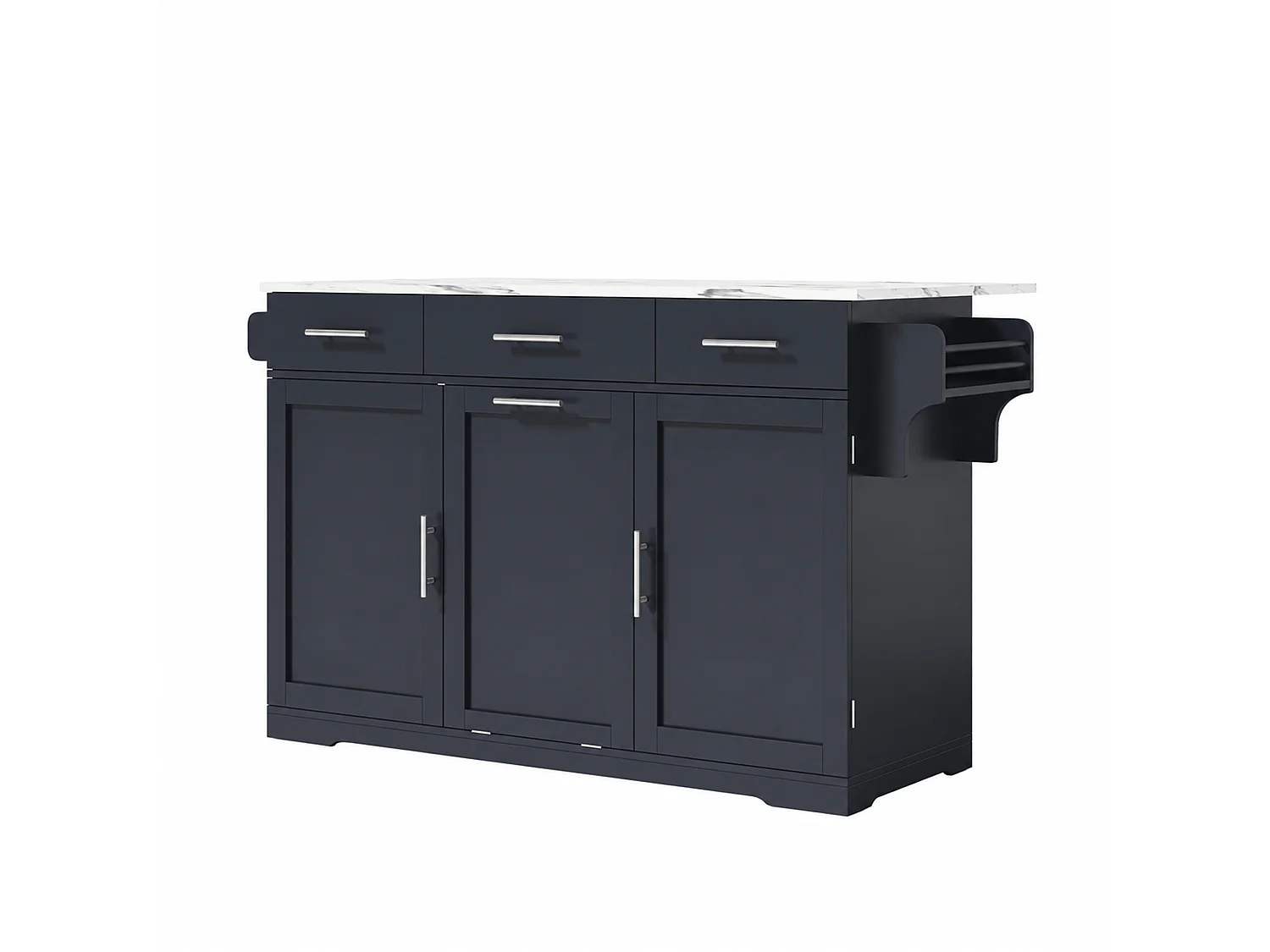 Kücheninsel auf Rollen, mit Mülleimerfach, 3 Schubladen, 2 Türen, Steckdosen und USB-Anschlüssen – MDF – 136 x 50 bis 75 x 92 cm – Grau