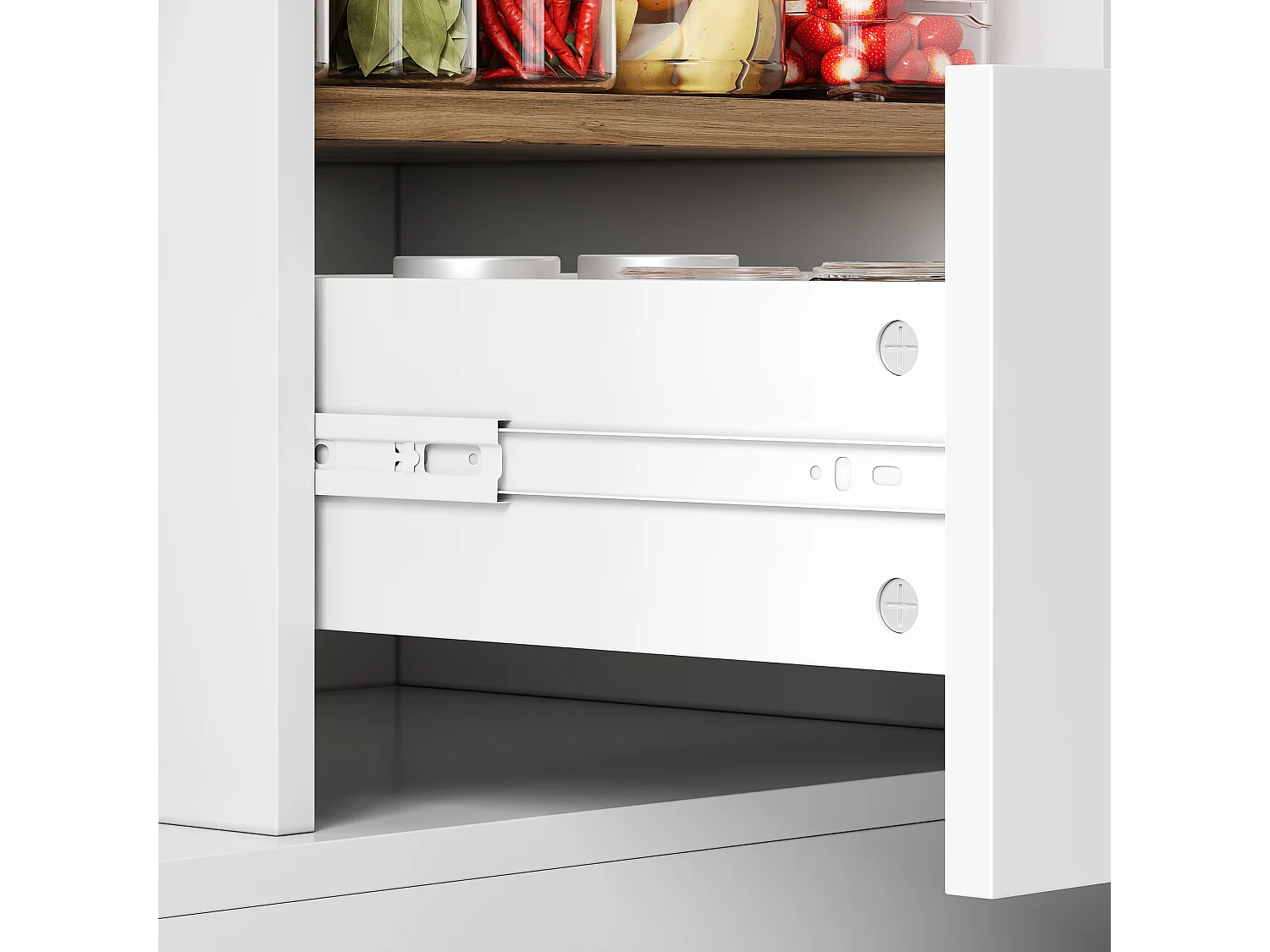 Îlot central de cuisine avec plateau rabattable, 3 tiroirs, 1 porte et étagères réglables - MDF - 150 x 65 x 80 cm - Blanc
