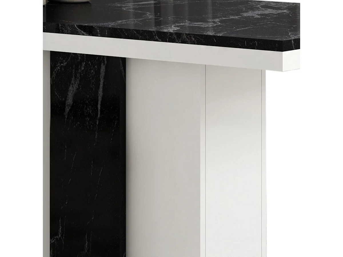 Table repas rectangulaire pied central blanc et aspect marbre noir - TAHOE