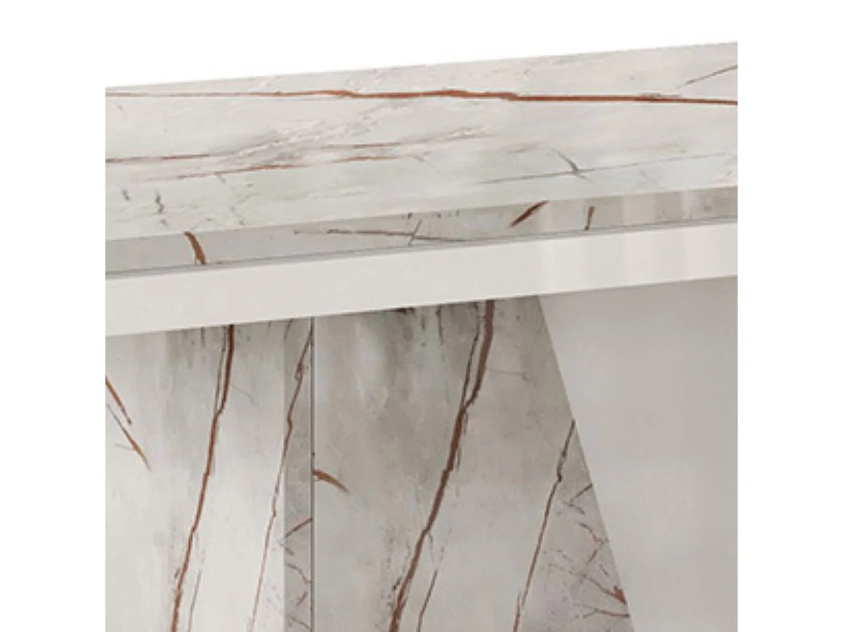 Table repas pied central blanche et aspect marbre gris-brun - NERVY