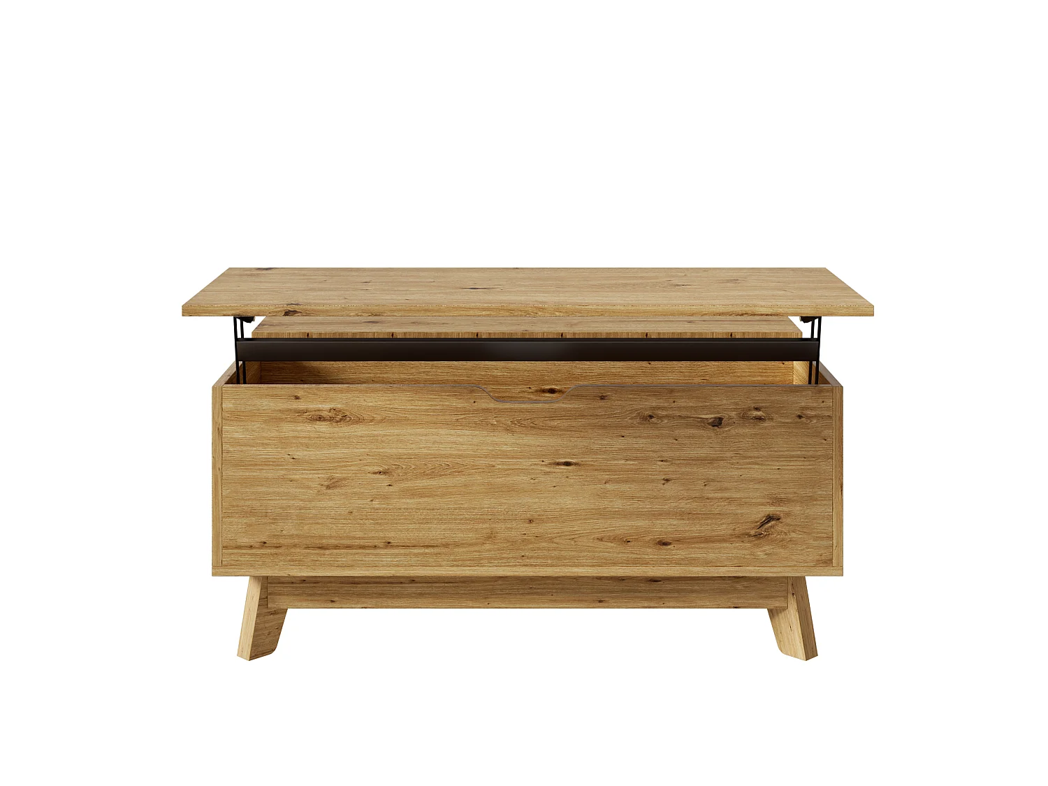 Lift-top coffee table with storage and sliding louvered door - MDF - 90 x 55 x 57.5 cm - Natural wood