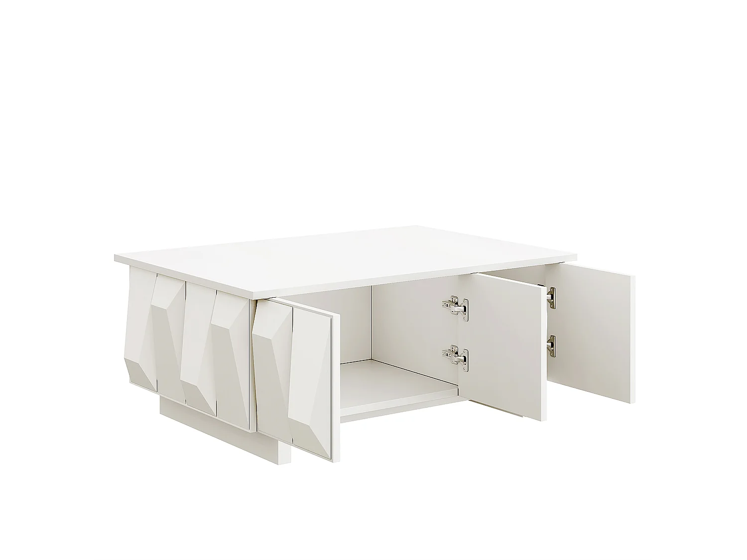 Coffee table with closed storage and 3D textured fronts - Particleboard - 95 x 67 x 39.5 cm - White