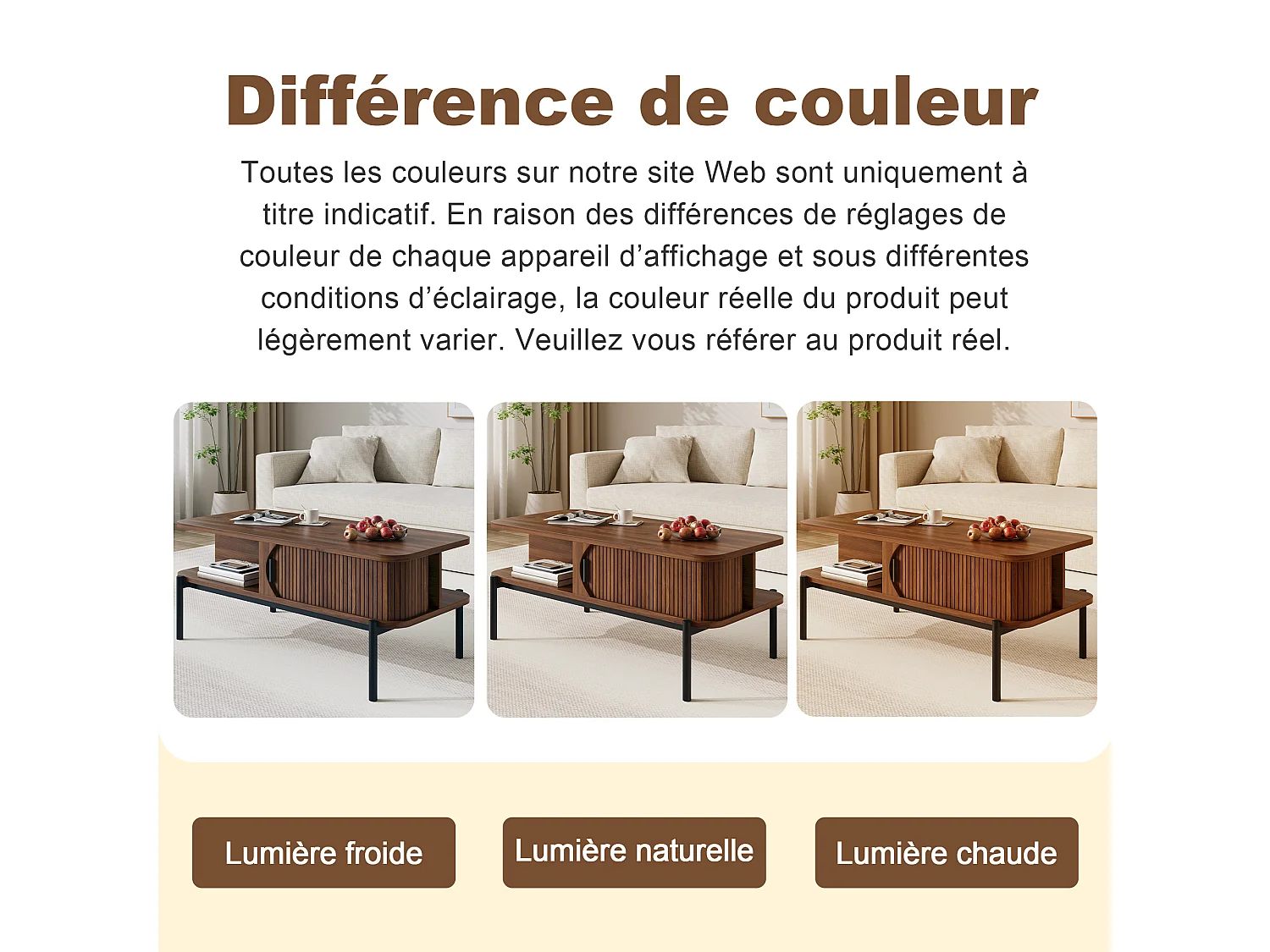 Coffee table with 2 grooved sliding doors and open storage - MDF and metal - 100 x 45 x 43 cm - Walnut