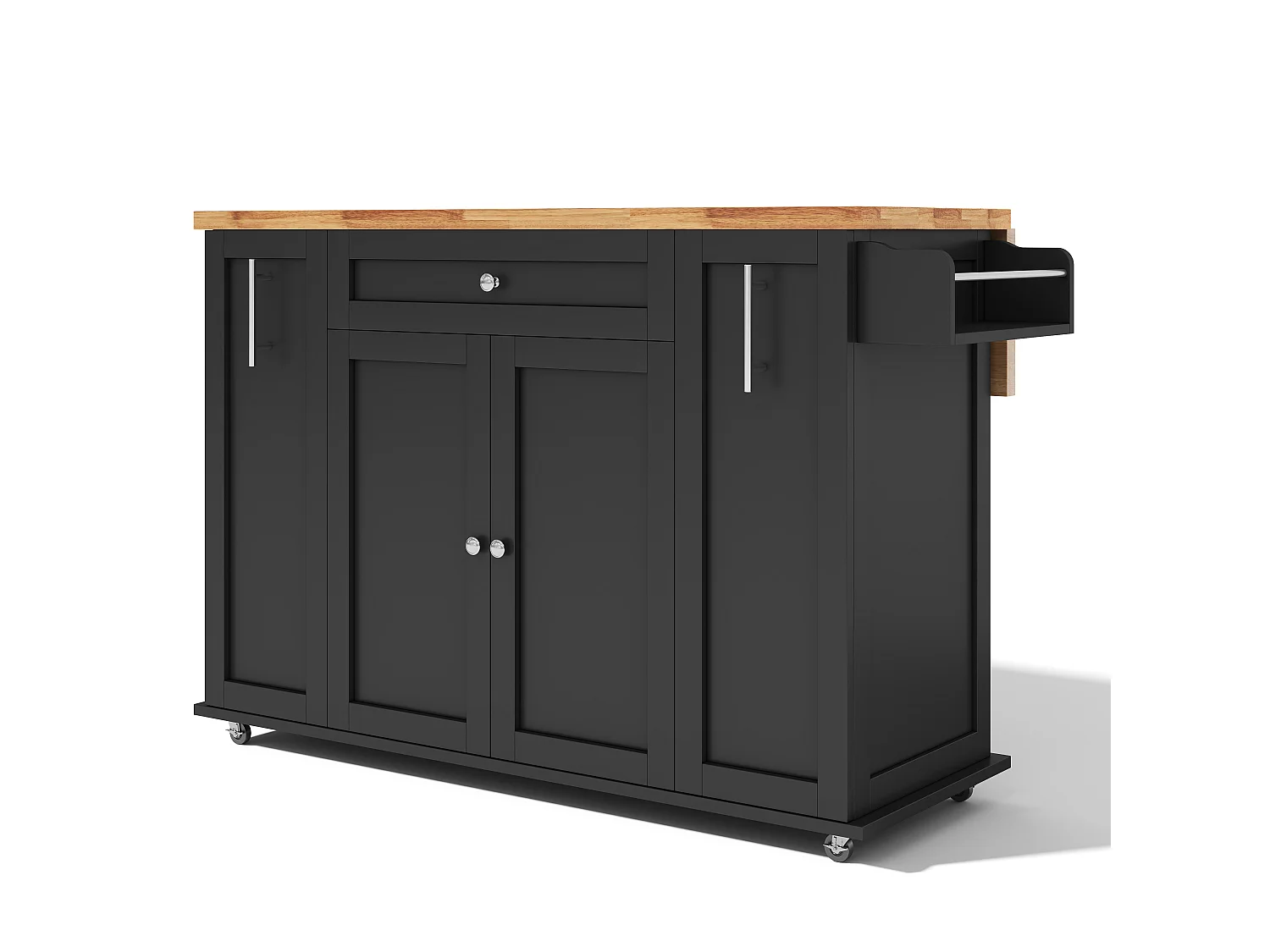 Isola da cucina su ruote con piano ribaltabile, 3 cassetti e 2 ante - MDF - da 120 x 45 a 70 x 87 cm - Nero