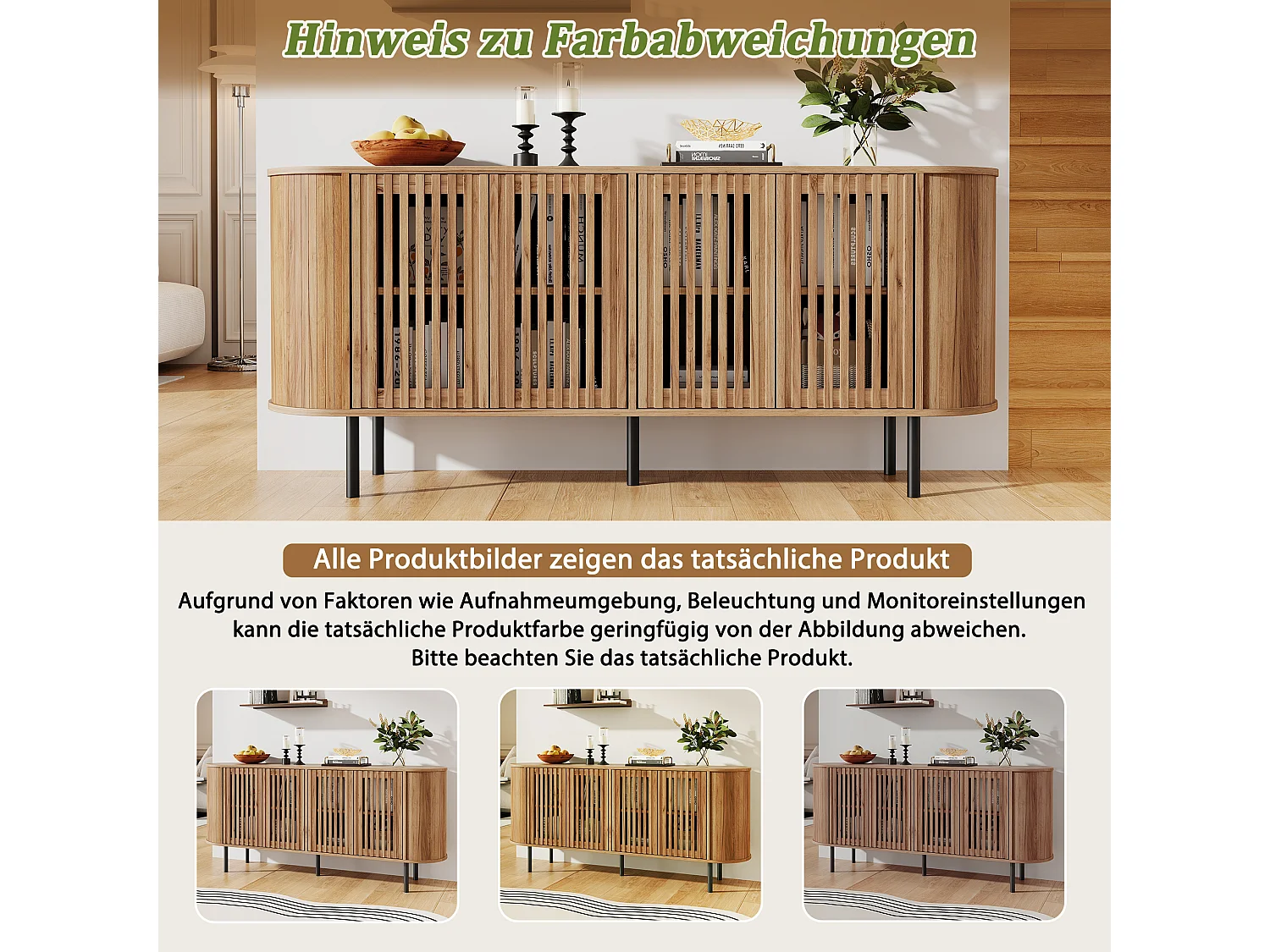 Sideboard with 4 perforated sliding doors, adjustable shelves and metal legs - MDF - 160 x 40 x 70 cm - Natural
