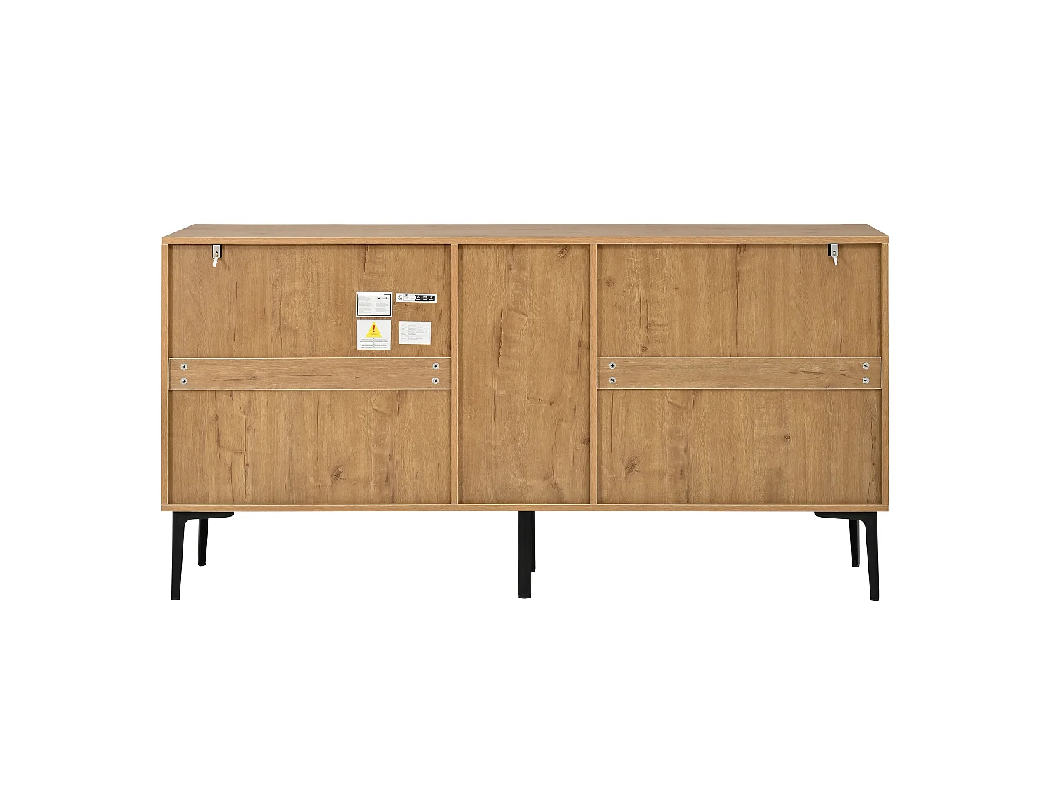 Sideboard with 4 doors, 3 drawers, adjustable shelves and metal legs - Particleboard - 160 x 40 x 80 cm - Natural wood and black