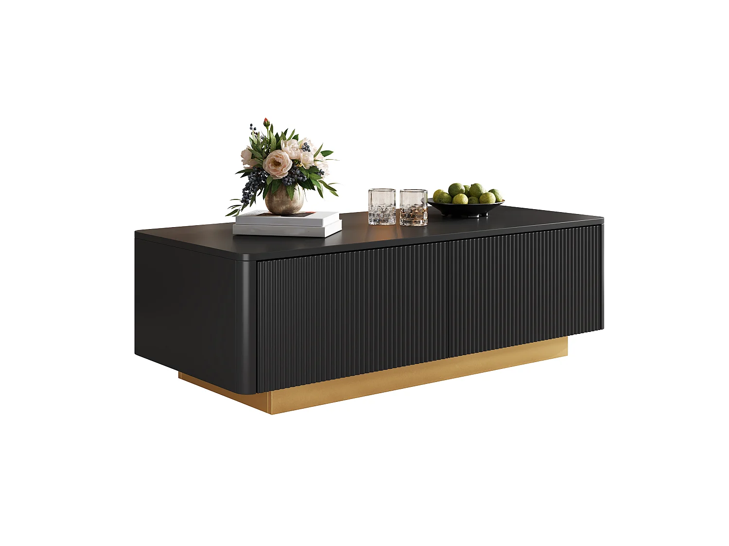 Soffbord med 2 lådor och räfflade fronter - MDF och spånskiva - 110 x 50 x 35 cm - Svart