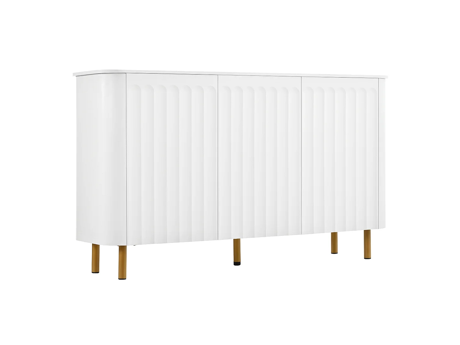 Low sideboard with 3 handleless doors, 3D embossed fronts and rounded corners - MDF - 135 x 36 x 78 cm - White