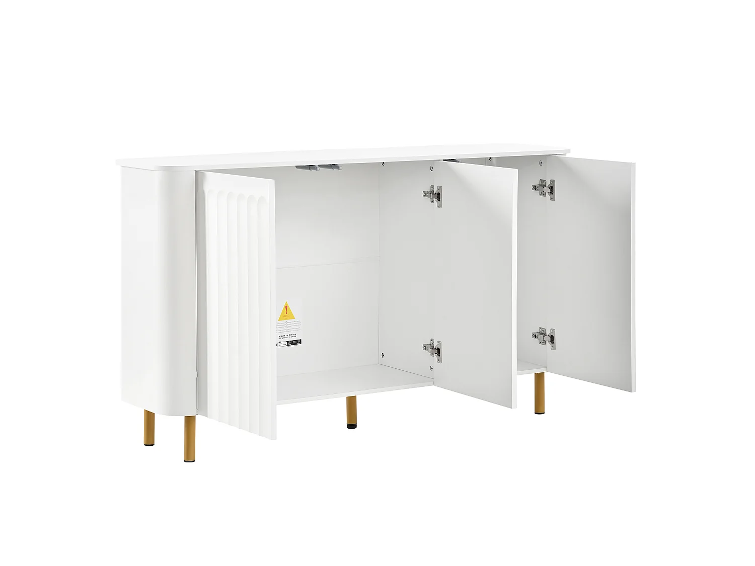 Low sideboard with 3 handleless doors, 3D embossed fronts and rounded corners - MDF - 135 x 36 x 78 cm - White