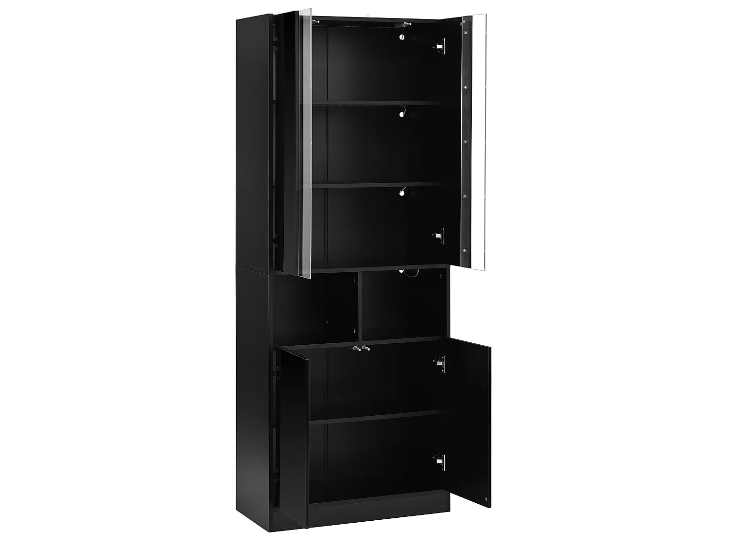 Buffet avec 4 portes et éclairage LED - MDF et panneaux de particules, acrylique - 70 x 35 x 180 cm - Noir