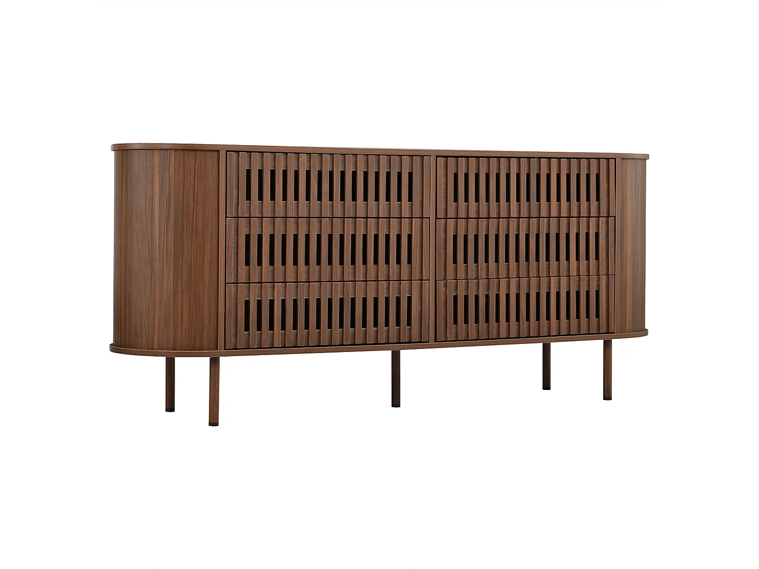 Komoda z 6 szufladami, ażurowymi frontami i metalowymi nogami - MDF i metal - 160 x 40 x 70 cm - Orzech