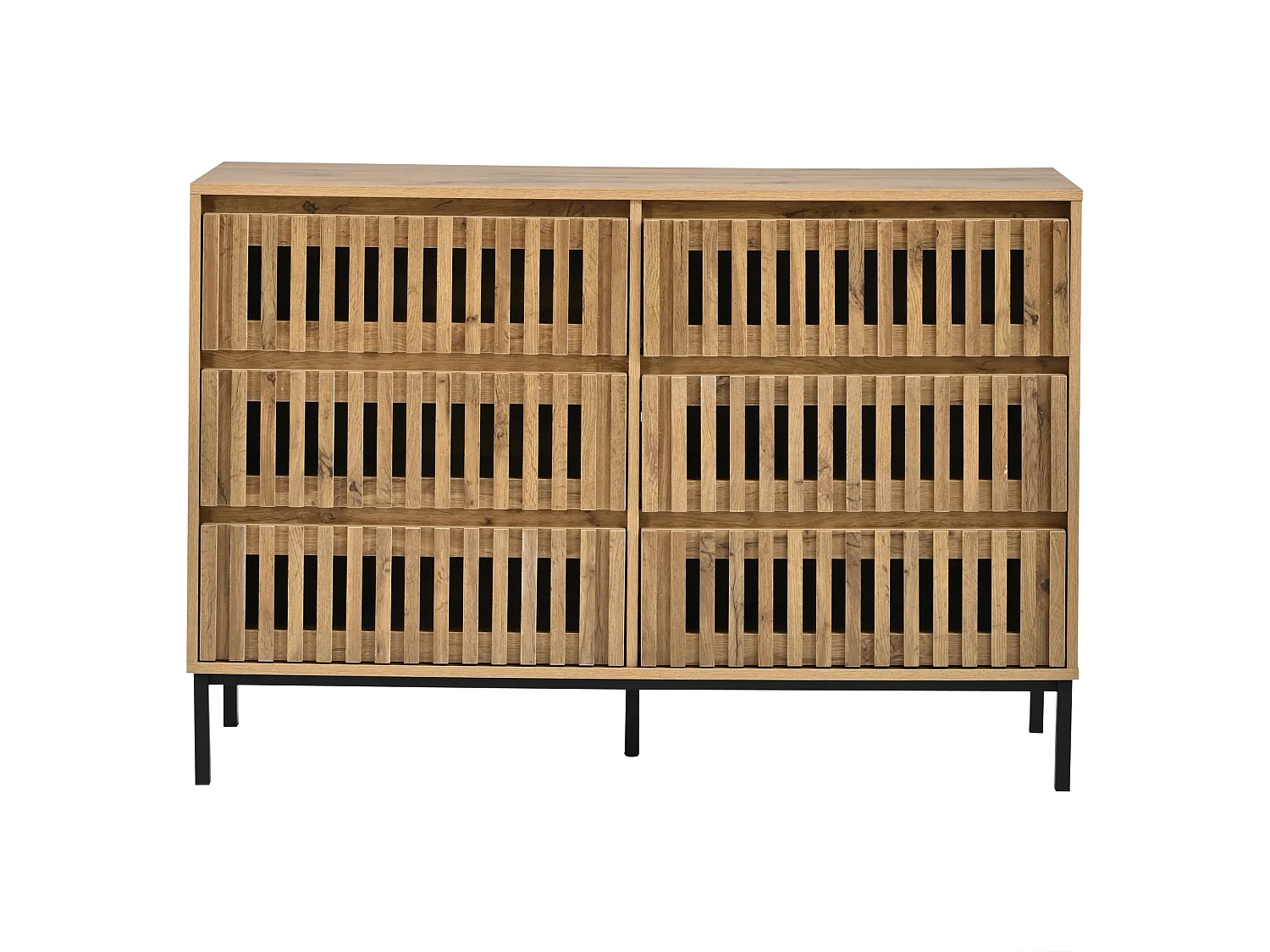 Sideboard with 6 drawers, slatted fronts and 5 legs - MDF and particleboard - 120 x 40 x 81 cm - Natural wood