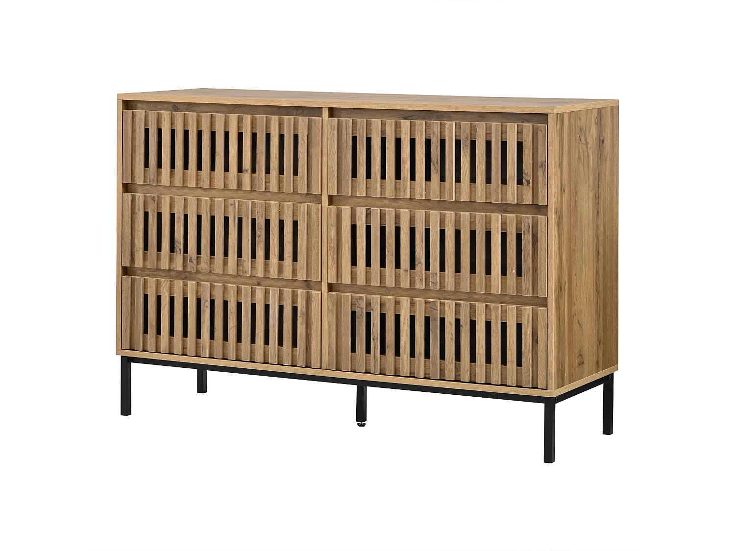 Sideboard with 6 drawers, slatted fronts and 5 legs - MDF and particleboard - 120 x 40 x 81 cm - Natural wood
