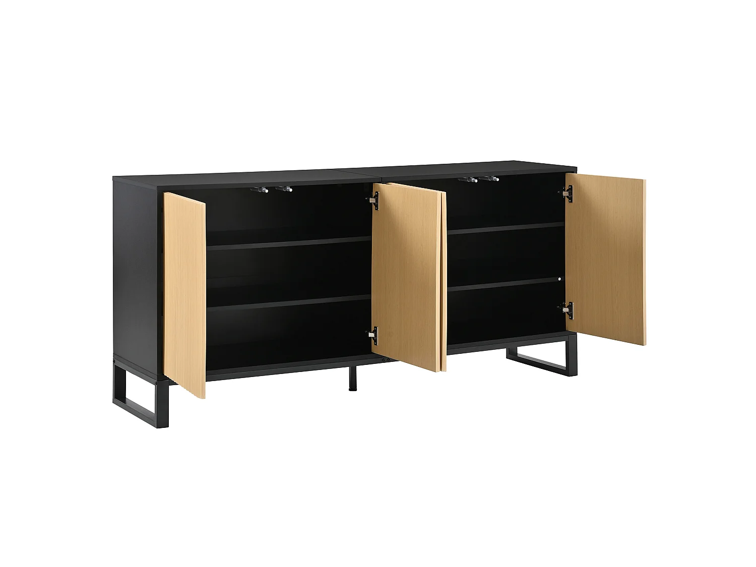 Laag dressoir met 4 deuren en verstelbare planken - MDF en spaanplaat - 160 x 40 x 75 cm - Naturel en zwart