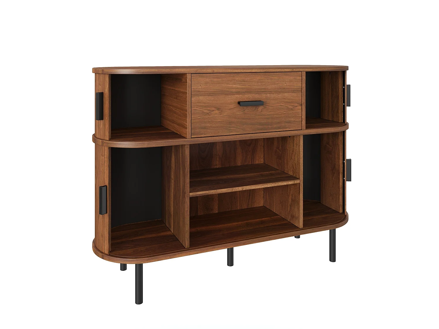 Komoda niska z 4 drzwiami przesuwnymi, 1 szufladą - MDF i płyta wiórowa - 110 x 35 x 81,5 cm - orzech