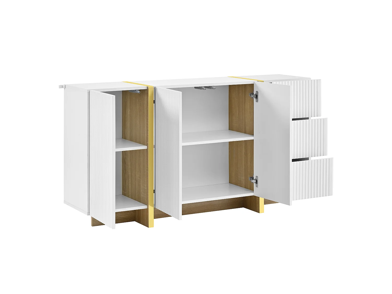 Low sideboard with 3 doors and 3 drawers - MDF and particleboard - 140 x 36 x 75 cm - White