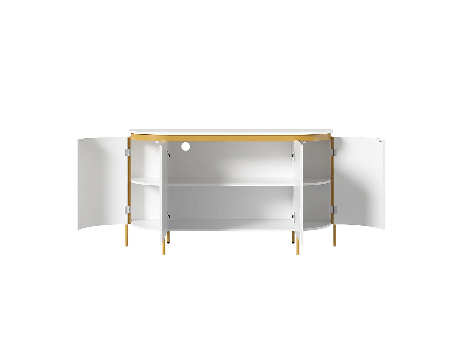 Low sideboard with 4 doors, including 2 fluted side doors with rounded ends - MDF - 140 x 38 x 80 cm - White