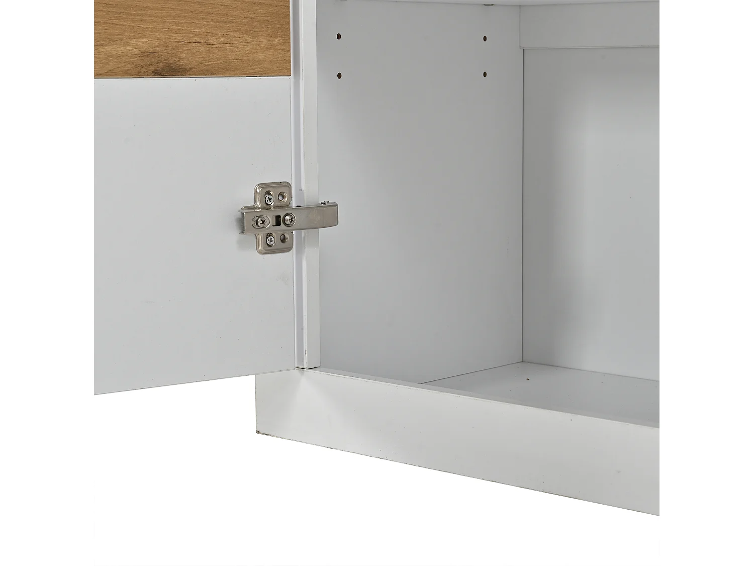 Aparador com 4 portas, prateleiras ajustáveis e iluminação LED RGB - MDF - 140 x 35 x 70 cm - Branco e madeira natural