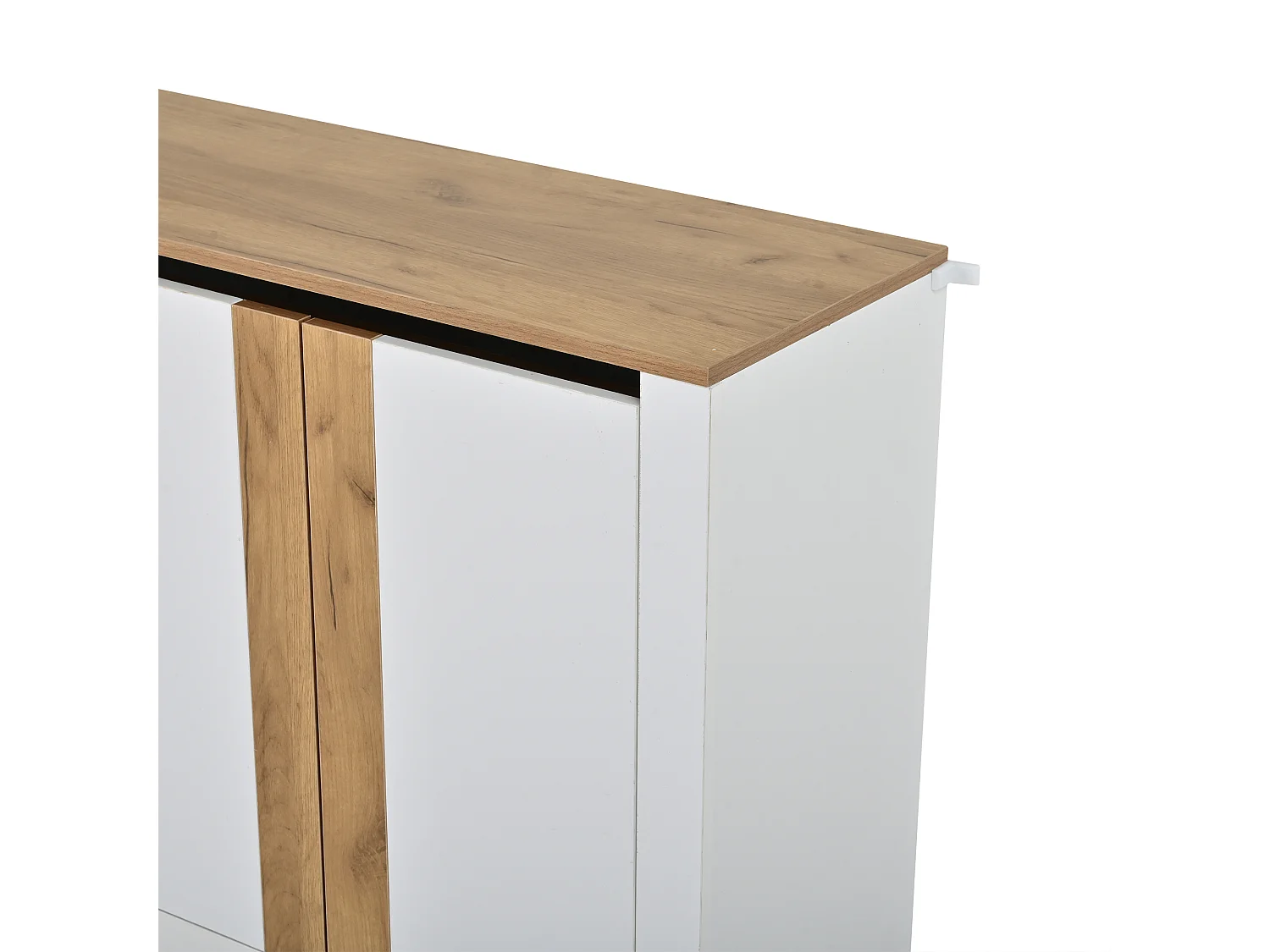 Aparador com 4 portas, prateleiras ajustáveis e iluminação LED RGB - MDF - 140 x 35 x 70 cm - Branco e madeira natural