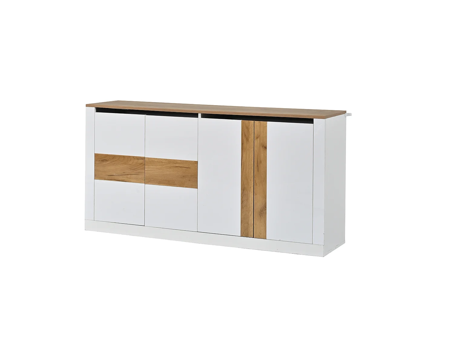 Aparador com 4 portas, prateleiras ajustáveis e iluminação LED RGB - MDF - 140 x 35 x 70 cm - Branco e madeira natural