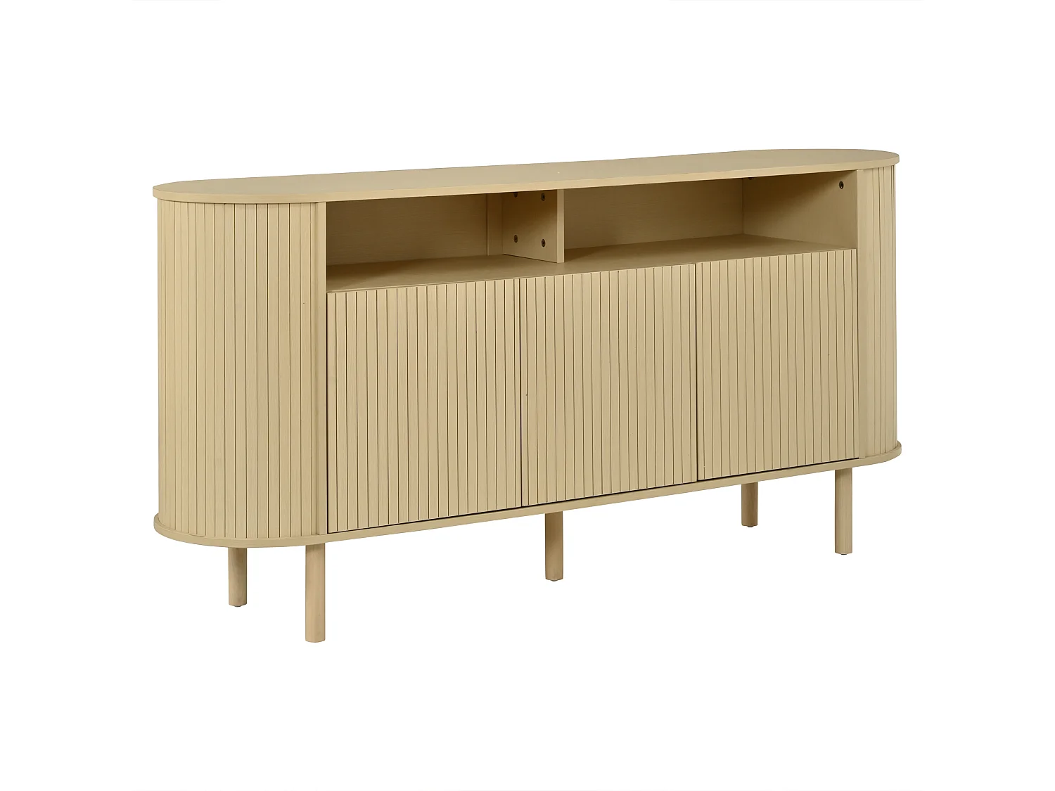 Sideboard with 3 grooved doors, 5 compartments and solid wood legs - Particleboard - 160 x 40 x 78.5 cm - Natural