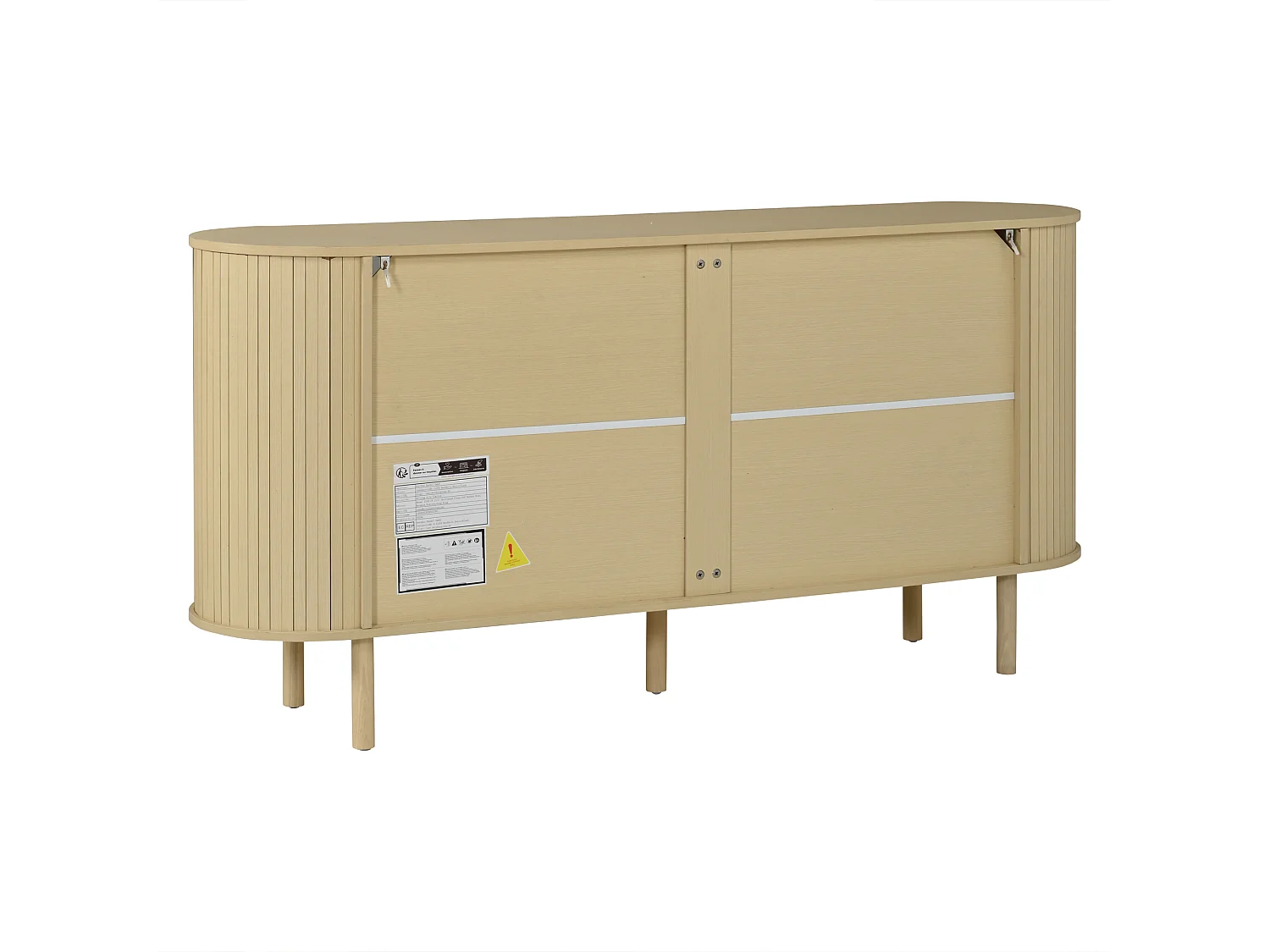 Sideboard with 3 grooved doors, 5 compartments and solid wood legs - Particleboard - 160 x 40 x 78.5 cm - Natural
