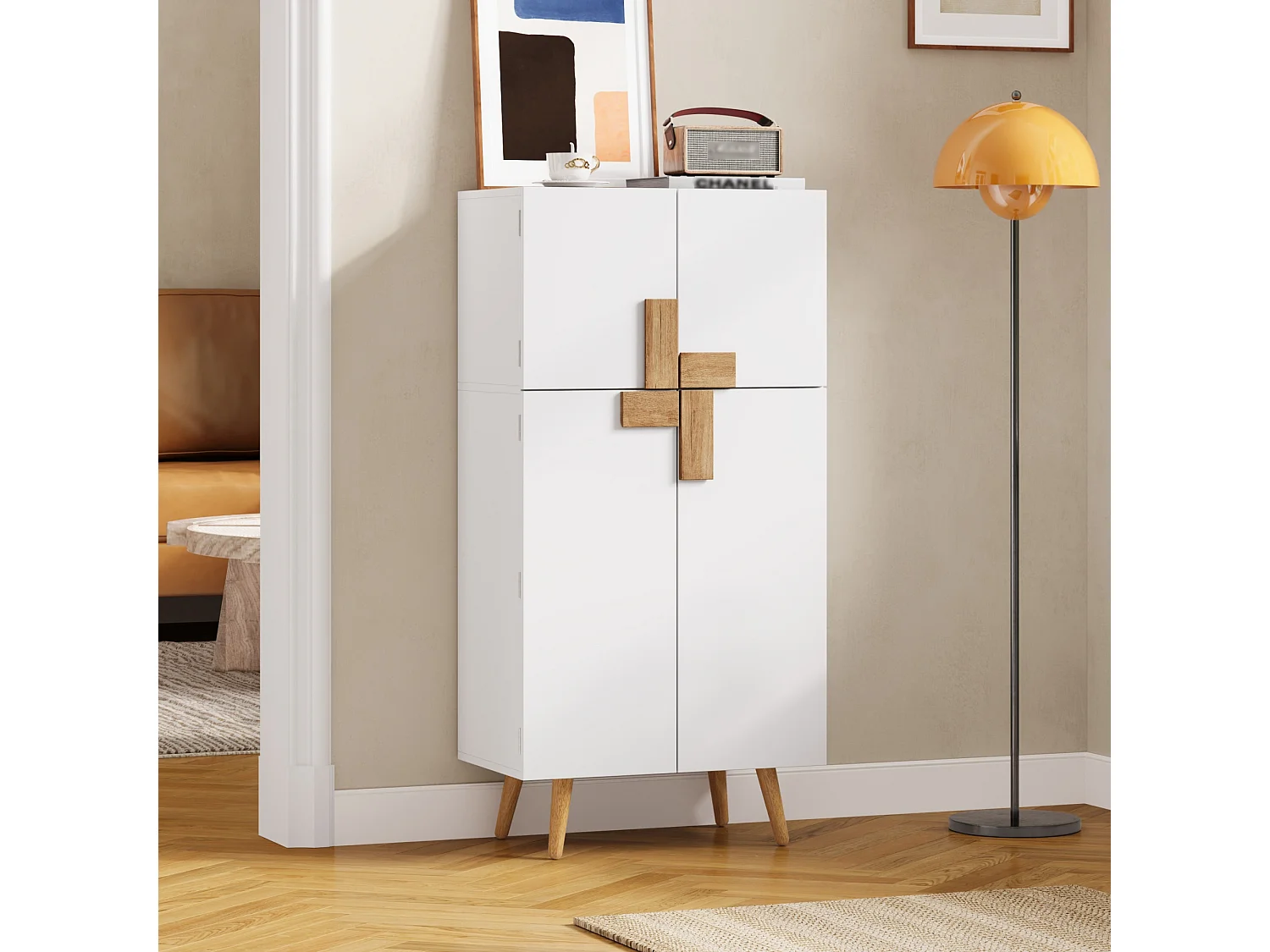 Küchenschrank mit verstellbaren Einlegeböden und 4 Türen – MDF – 60 x 35 x 120 cm – Weiß