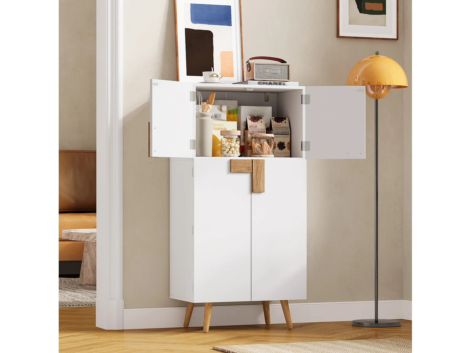 Küchenschrank mit verstellbaren Einlegeböden und 4 Türen – MDF – 60 x 35 x 120 cm – Weiß