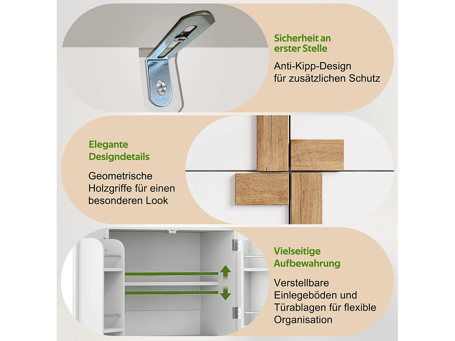 Küchenschrank mit verstellbaren Einlegeböden und 4 Türen – MDF – 60 x 35 x 120 cm – Weiß