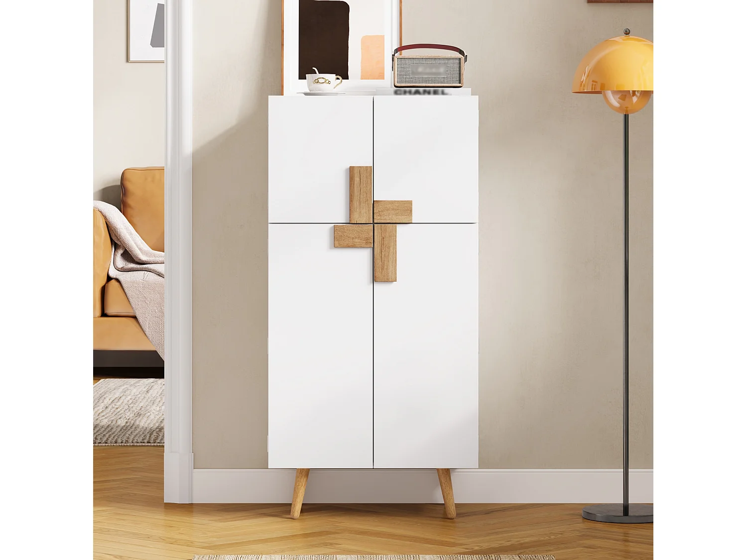 Küchenschrank mit verstellbaren Einlegeböden und 4 Türen – MDF – 60 x 35 x 120 cm – Weiß