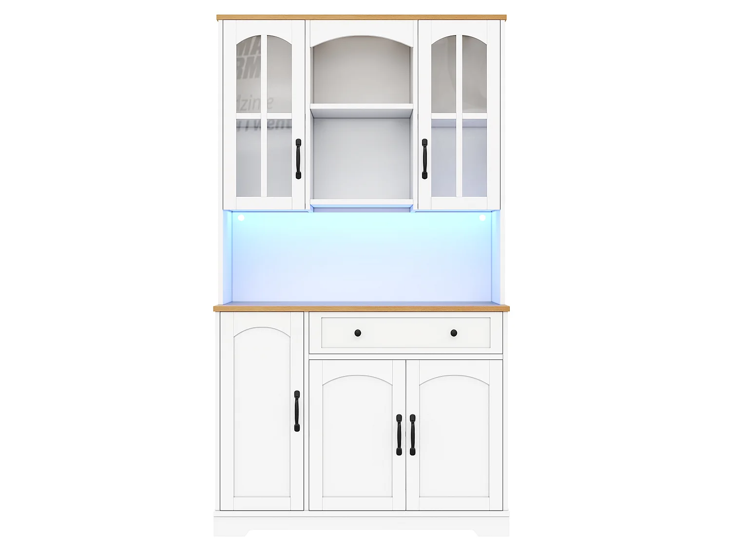 Aparador de cozinha com 1 gaveta, 5 portas e iluminação LED - MDF e aglomerado - 100 x 38 x 178 cm - Branco