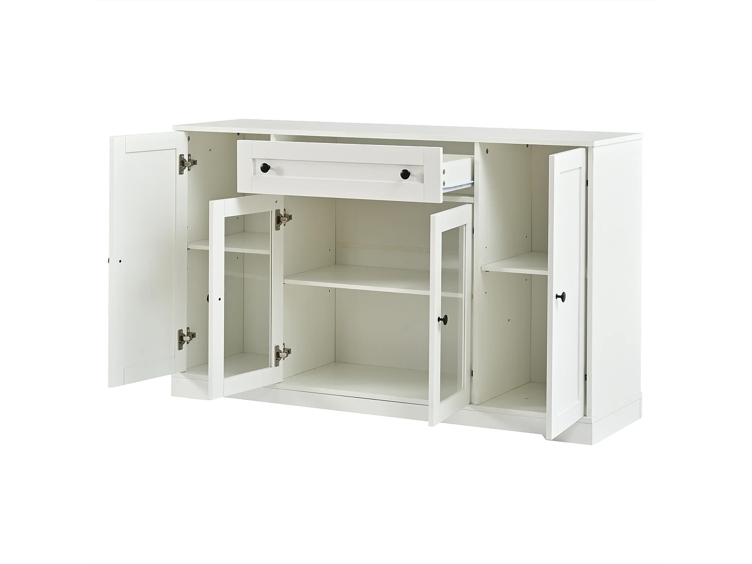 Sideboard with 4 doors (2 glass), 1 drawer and 6 compartments - MDF and particleboard - 138 x 40 x 83 cm - White