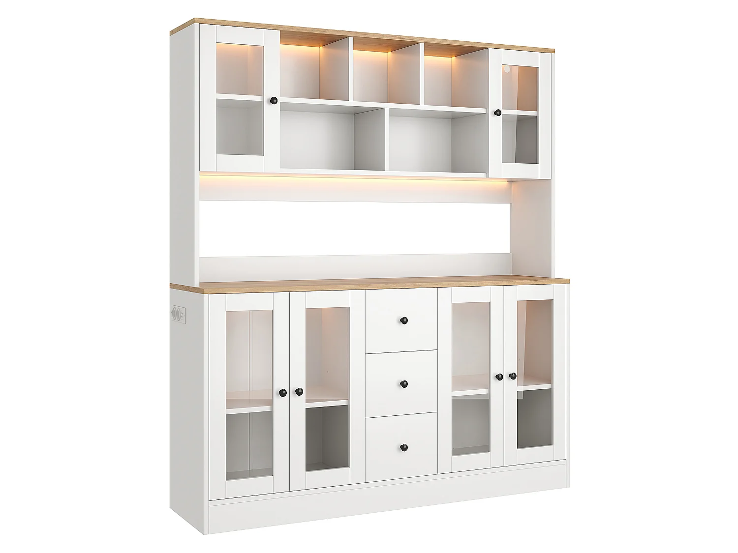 Køkkenskænk med 3 skuffer, 6 låger, RGB LED-belysning, stikkontakter og USB-porte - MDF og spånplade - 150 x 40 x 173 cm - Hvid