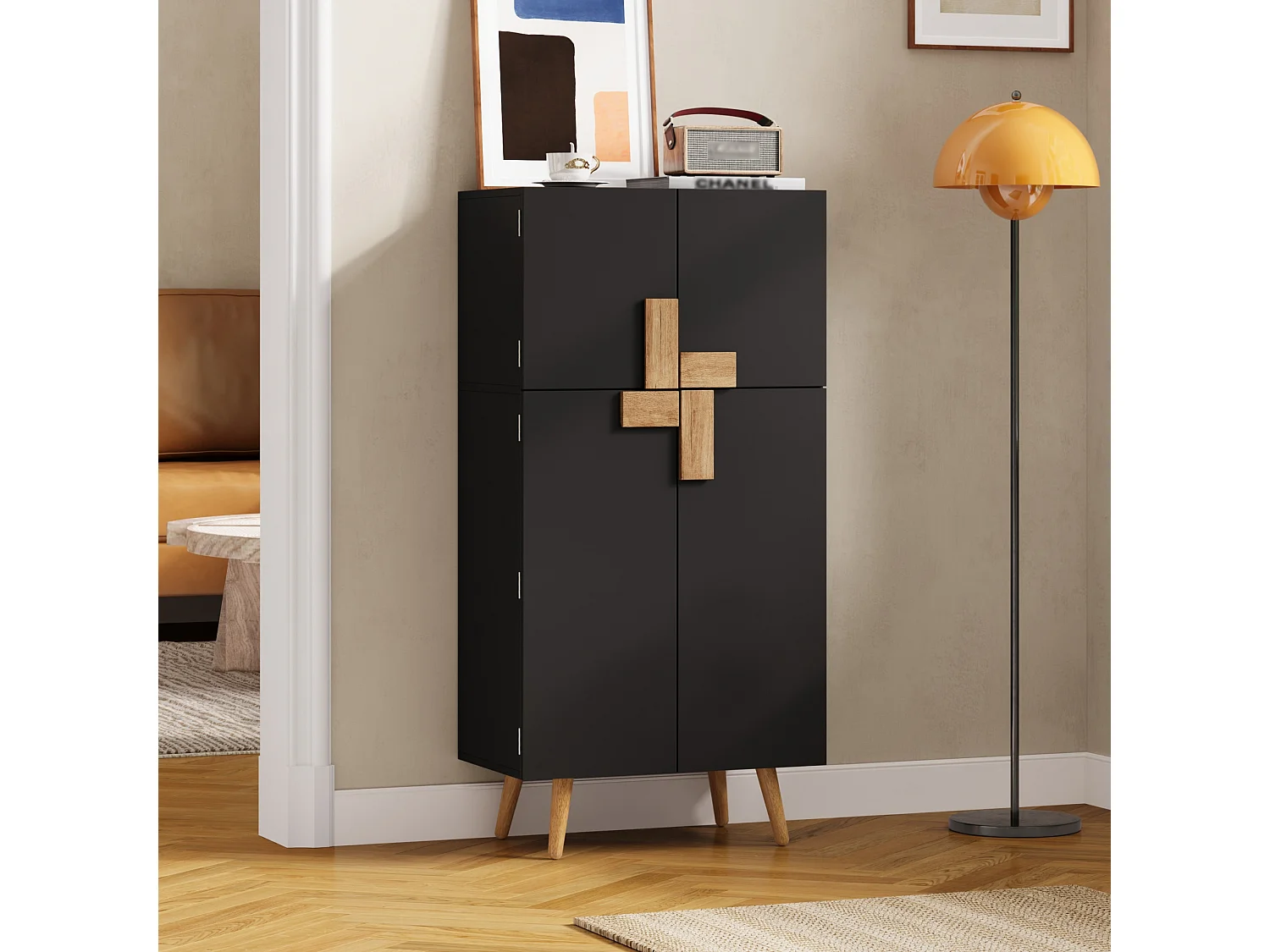 Armoire de cuisine avec étagères réglables et 4 portes - MDF - 60 x 35 x 120 cm - Noir