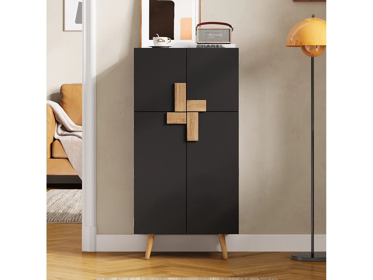 Armoire de cuisine avec étagères réglables et 4 portes - MDF - 60 x 35 x 120 cm - Noir